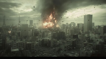 Obraz premium Apocalyptic Destruction: A City Torn Apart by Catastrophe