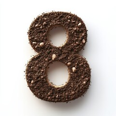 Obraz premium 3D number 8 with soil texture realistic modern design, soft lighting, white background.