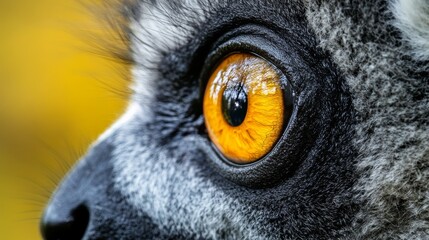 Naklejka premium Close-up of a lemur's golden eye with reflection