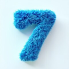 Fototapeta premium 3D number 7 with blue fur texture realistic modern design, soft lighting, white background. 
