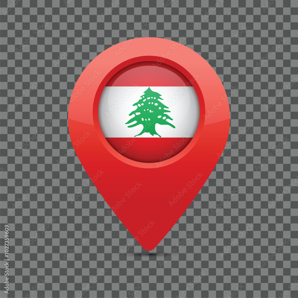 Poster lebanese flag pin for maps and navigation systems to mark current location. user interface icon desi