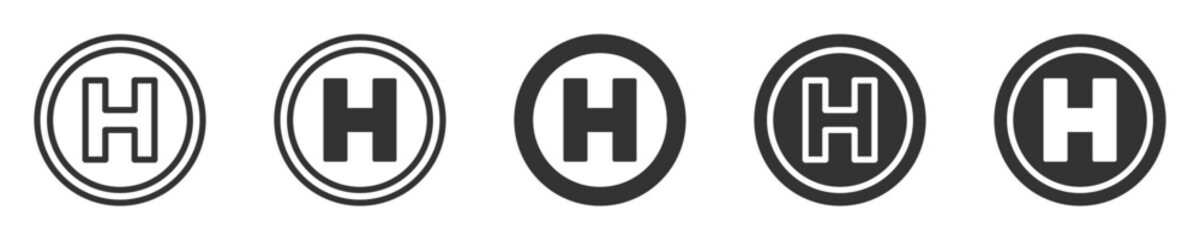 Vector illustration of five helipad symbols, perfect for aviation, helicopter landing zones, or airport-related design projects.