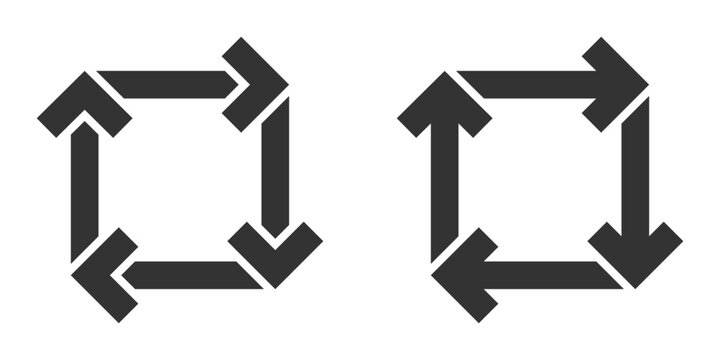 Vector illustration of four rotating arrows forming a square, symbolizing continuous flow, recycling, or process in a geometric, minimal design.