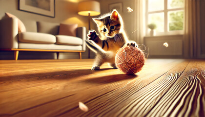 Playful Kitten and the Silk Ball