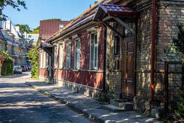 Beautiful Houses and Streets in the old town of Vilnius, Lithuania