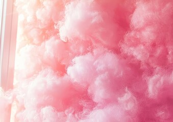 Fototapeta premium hyper realistic photo of Colorful pink fluffy cotton candy background, soft color sweet candyfloss, abstract blurred dessert texture , copy space, copy space for text,