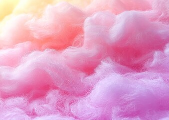 hyper realistic photo of  Colorful pink fluffy cotton candy background, soft color sweet candyfloss, abstract blurred dessert texture  , copy space, copy space for text,
