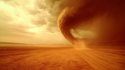 Powerful Sandstorm in the Vast Desert Landscape