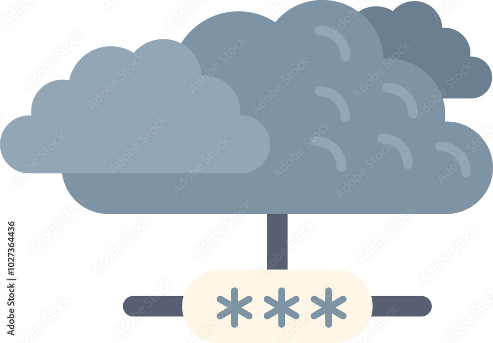 Poster this minimal vector style illustration is showing a cloud computing system being protected by a pass