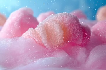 Fototapeta premium hyper realistic photo of colorful cotton candy in soft color for background , copy space, copy space for text,