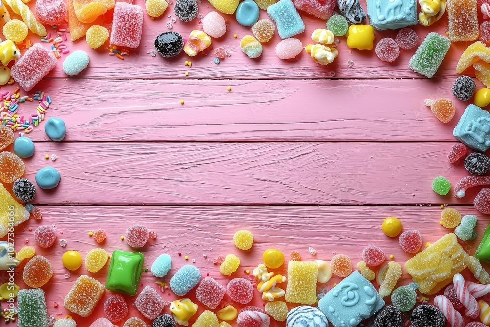 Aufkleber hyper realistic photo of candies with jelly and sugar. colorful array of different childs sweets and