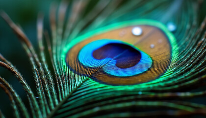 Fototapeta premium Close up peacock tail with drplets