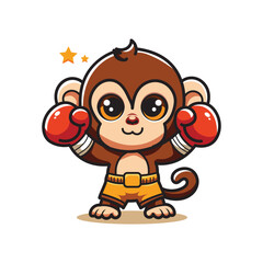 Cute Monkey Cartoon Mascot Character With Boxing Gloves Vector Illustration