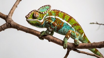 chameleon changing colors on a branch