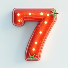 3D number 7 with tomato texture realistic modern design, soft lighting, white background.