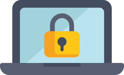 Laptop is displaying a security padlock icon, representing the concept of online safety and data protection