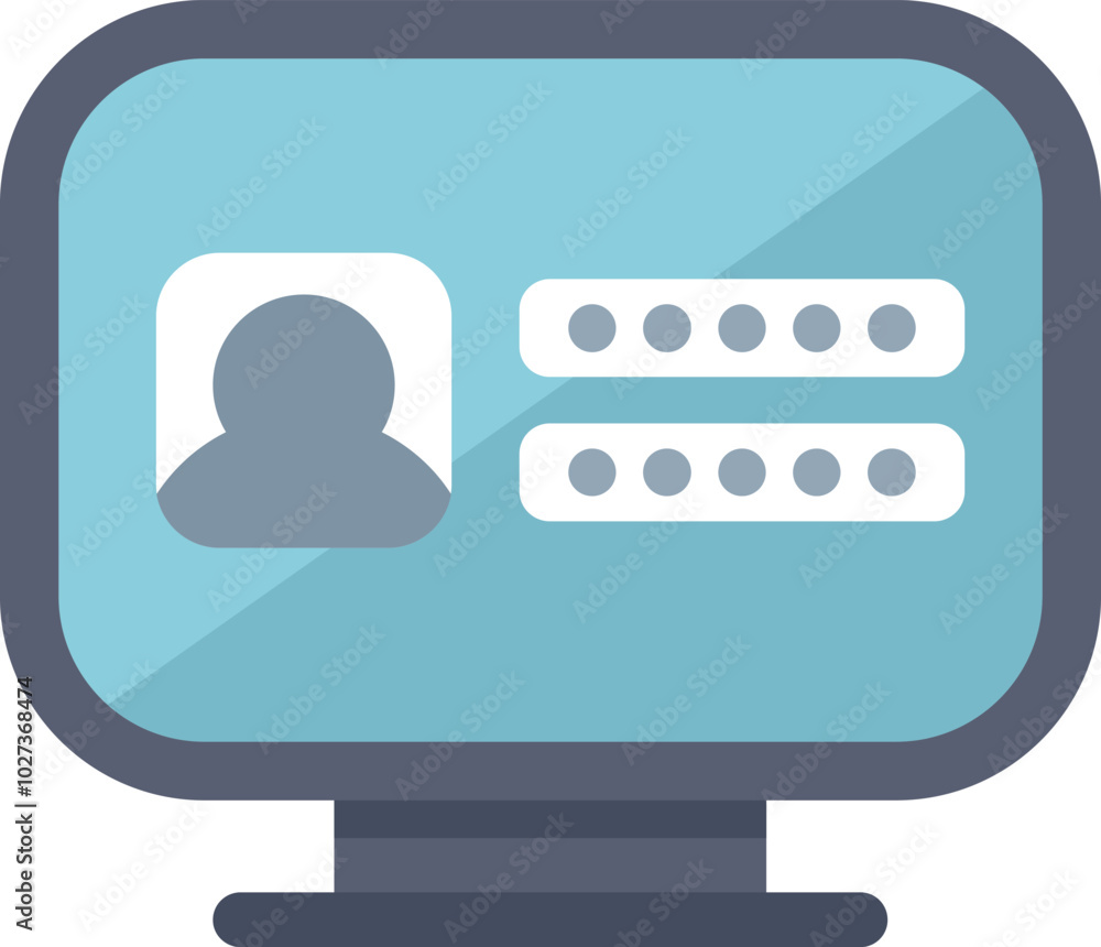 Poster computer is displaying a user profile with login and password form, concept for user account, login,