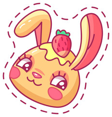 A vibrant cartoon bunny character features an adorable face and strawberry topping set against a cheerful colorful backdrop ideal for kids themes.