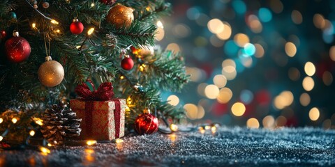 Christmas gifts box on festive background