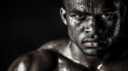 Intense Portrait of Sweaty Boxer Under Dramatic Lighting