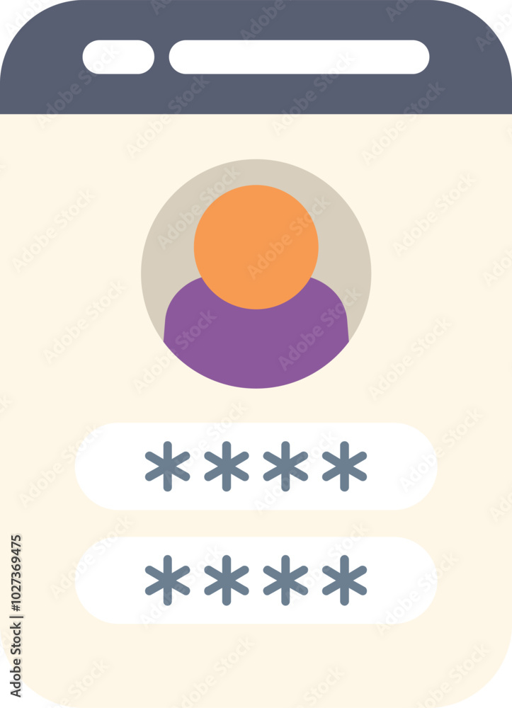 Poster simple icon of a mobile phone displaying a user profile with a password login form
