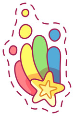 A vibrant and playful design showcases various colorful curved shapes alongside a prominent star ideal for use in art projects or creative applications.