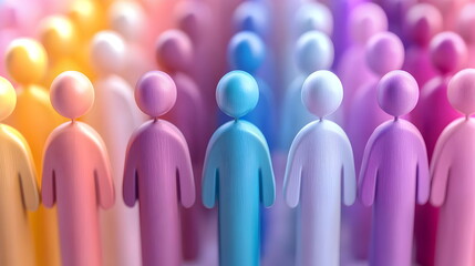 Rainbow Team in Caring Hands: Colorful cutout figures representing diversity stand together, symbolizing unity and support, gently cradled in open hands. A powerful image of teamwork, inclusion.