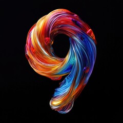 Fototapeta premium 3D number 9 with colored tornado texture realistic modern design, soft lighting, black background 