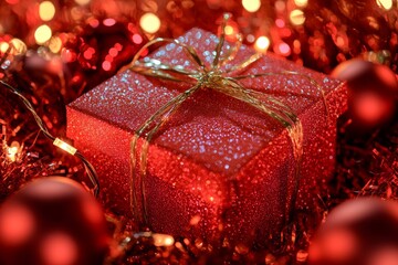 Christmas gifts box on festive background