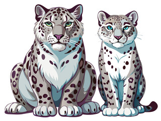 couple snow leopard- vector illustration leopard, snow leopard vector