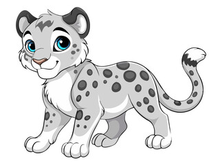 Obraz premium cartoon snow leopard- vector illustration leopard, snow leopard vector art isolated on white