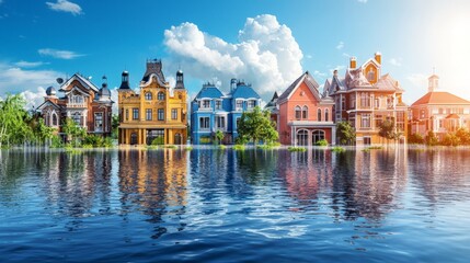 Naklejka premium Flooded Residential Area with Submerged Houses