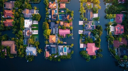 Flooded Residential Area with Submerged Houses