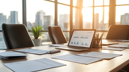 Analyzing Market Trends in High-Rise Office with Panoramic City View