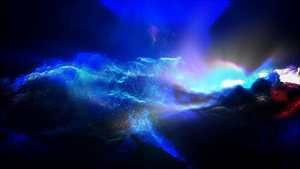 Landscape of a futuristic planet. Magic digital futuristic glowing energy particles.

