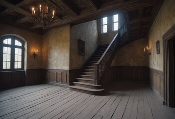 interior of old house hall with stairs