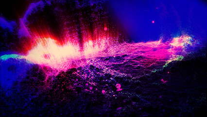 Landscape of a futuristic planet. Magic digital futuristic glowing energy particles.
