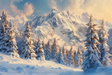 Obraz premium A snowy mountain range with a clear blue sky, generative ai image