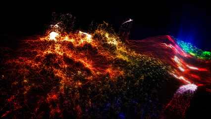 Fototapeta premium Landscape of a futuristic planet. Magic digital futuristic glowing energy particles. 