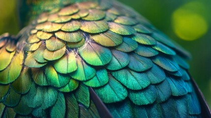 Fototapeta premium Close-up of Vibrant Green and Blue Bird Feathers