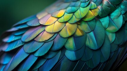 Obraz premium A Close-Up of a Bird's Vibrant Blue and Green Feathers