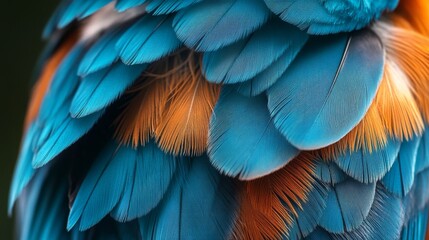 Obraz premium Close-up of Blue and Orange Bird Feathers