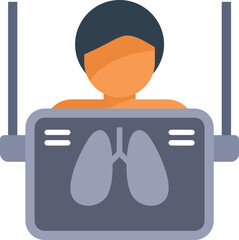 Medical illustration depicting a patient undergoing a chest x ray examination for pneumonia detection