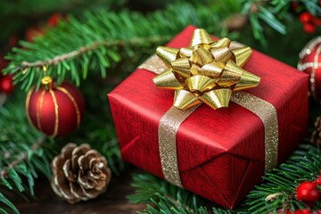 Christmas gifts box on festive background