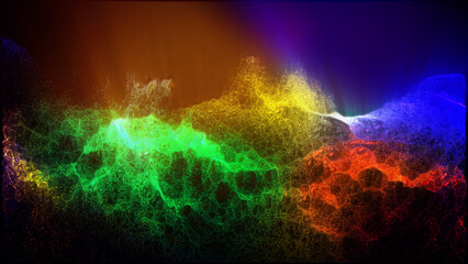 Landscape of a futuristic planet. Magic digital futuristic glowing energy particles.
