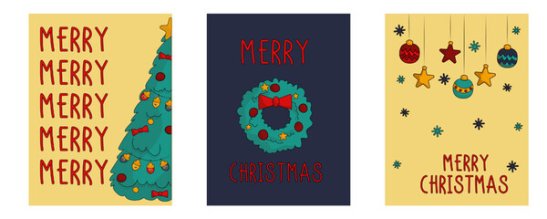 Set of Christmas cards. Merry Christmas