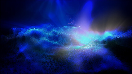 Landscape of a futuristic planet. Magic digital futuristic glowing energy particles.
