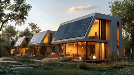 Obraz premium Modern Eco-Friendly Architecture with Natural Light and Landscaping.