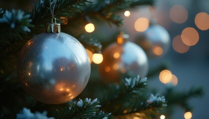 Obraz premium Traditional Living Room in 3D with a Classic Christmas Tree Decorated with Ornaments and Sparkling Lights for the Holidays