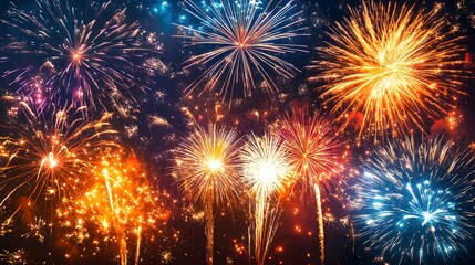 Colorful Fireworks Display in Night Sky